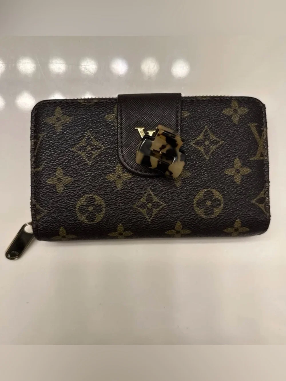 Monogram Canvas Brown Wallet with Tortoiseshell Accent